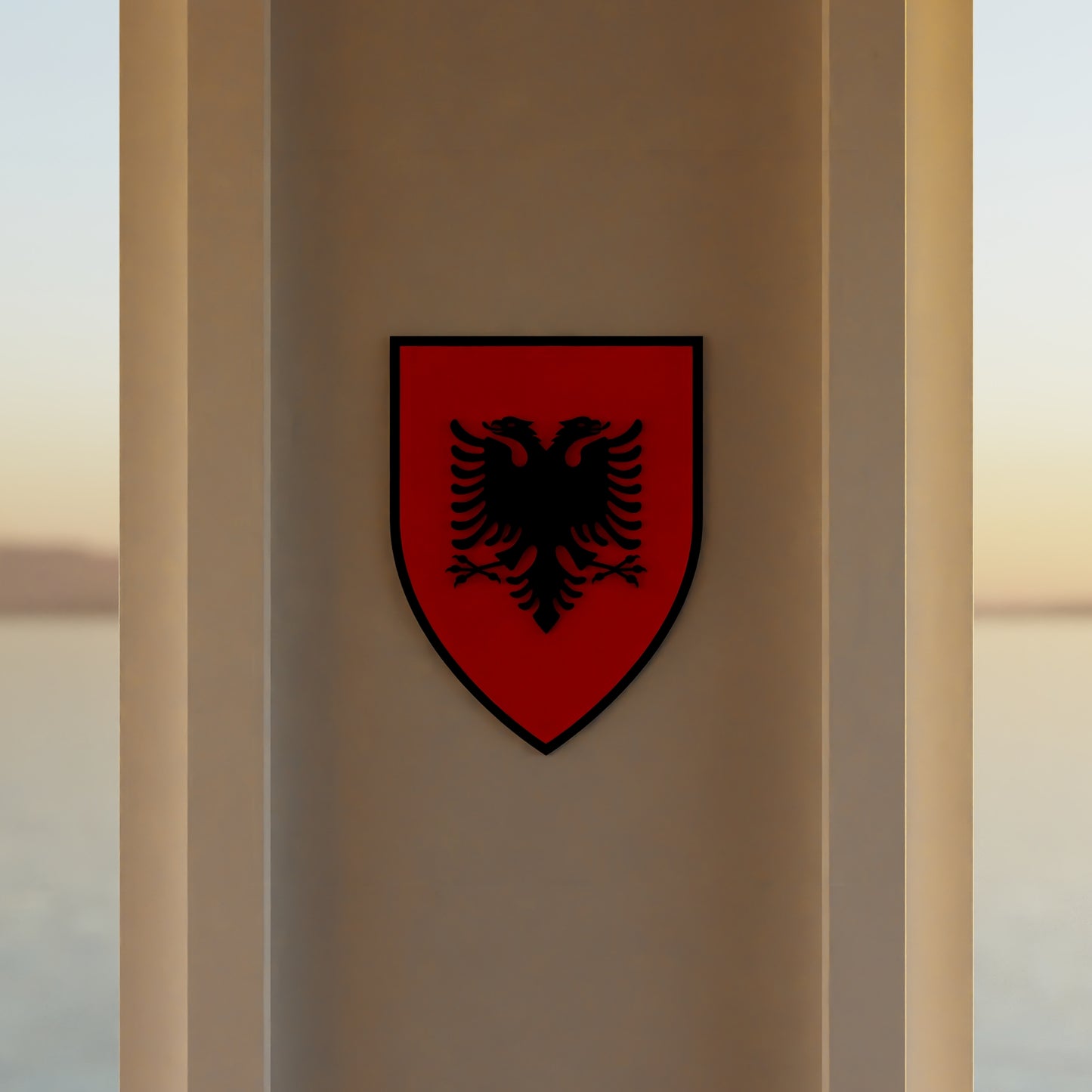 albania_shield room_with_sunset